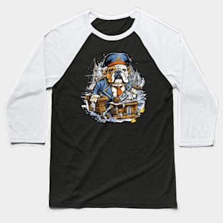 Accountant English Bulldog t-shirt design, a bulldog wearing a captain's hat and holding a telescope Baseball T-Shirt